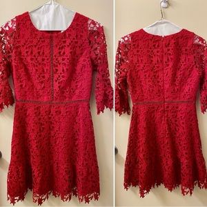 BB Dakota RSVP Red Lace Dress Bell Sleeves 6 Cut Out back zipper